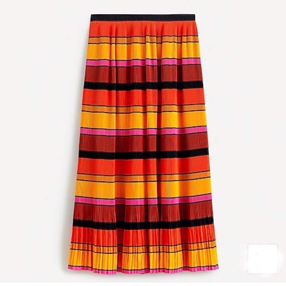 NWT J. Crew Pleated Tea Length Ruffle Bright Preppy Striped Skirt - Picture 13 of 13